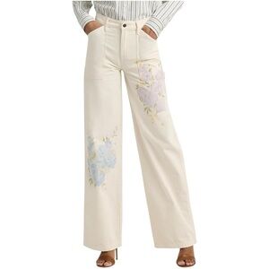 Lauren Ralph Lauren Floral High-Rise Wide-Leg Jean Size 14W Painter Stye